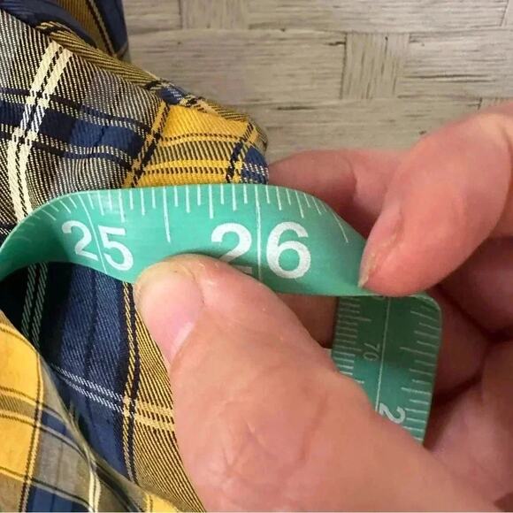 Ashley Stewart blue yellow button down the top extra long plaid fall plus size - Picture 9 of 12